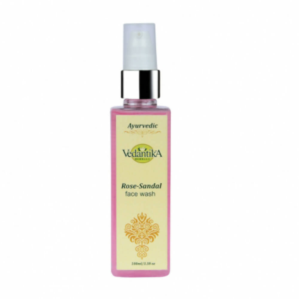 Vedantika Ayurvedic Rose Sandal face wash bottle on a white background