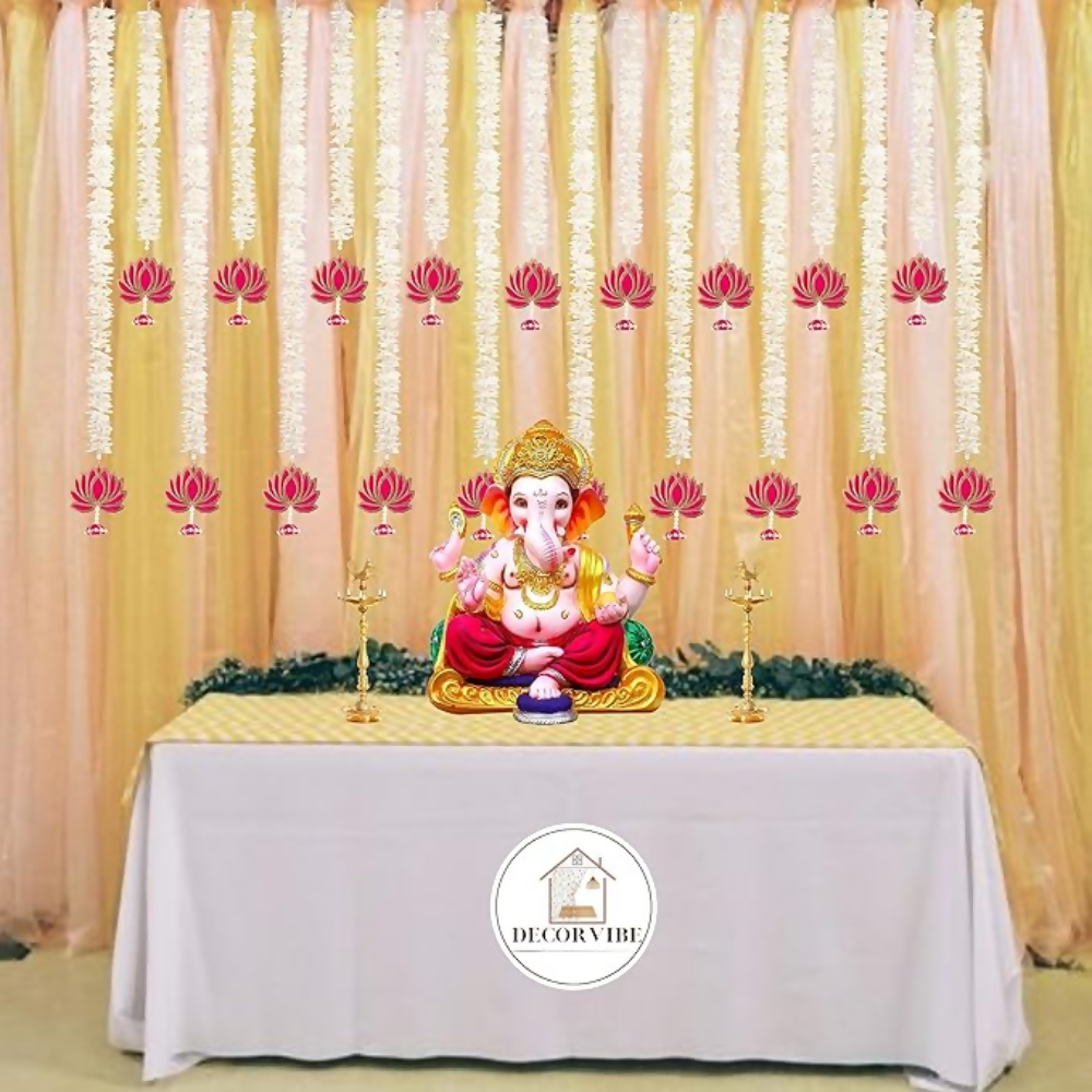 Pooja Room Decoration Item-Mandir Decoration Item, Set of 5 Long Length Off-White Flower
