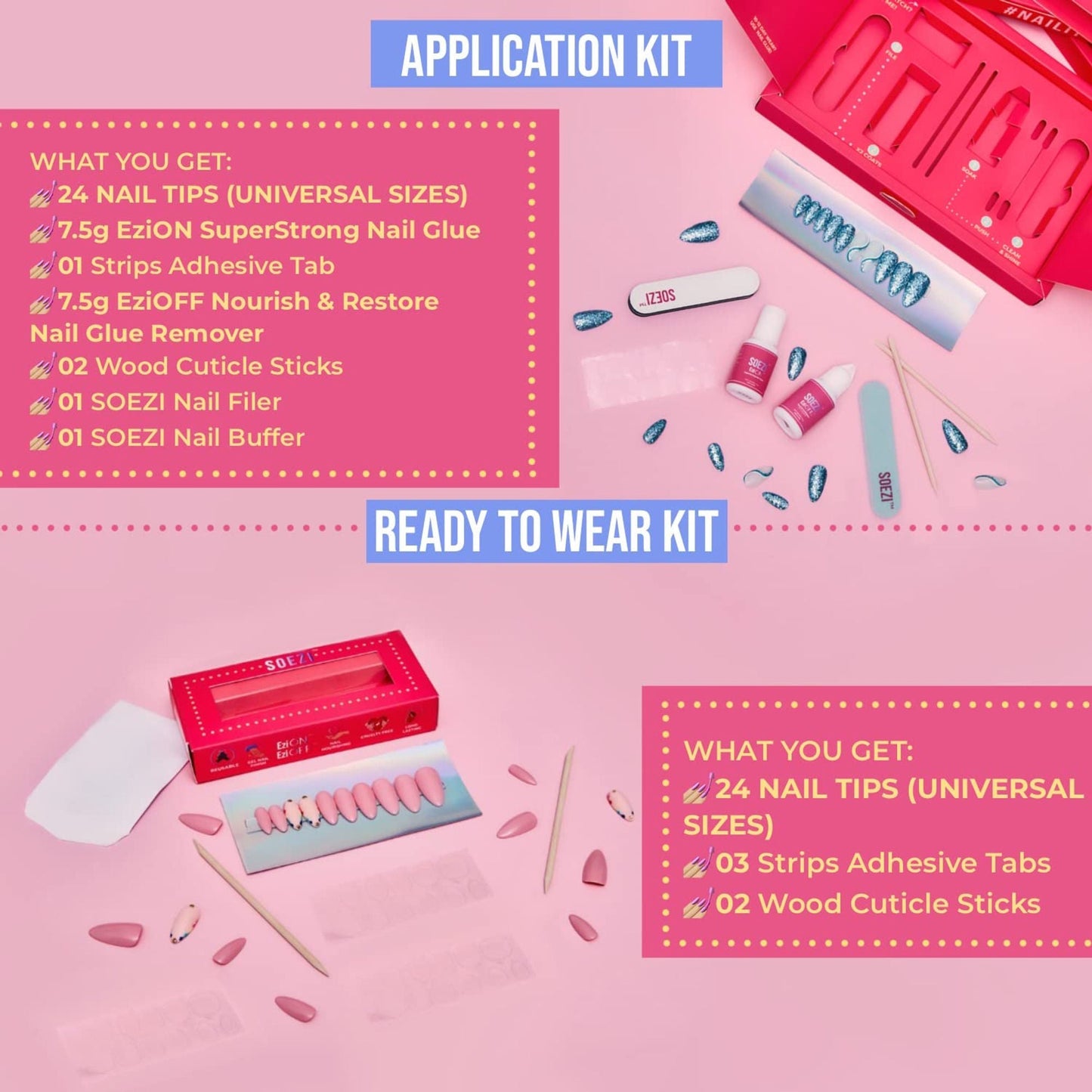 SOEZI Fluff Piece Reusable Press On Nails - Ready To Wear Kit