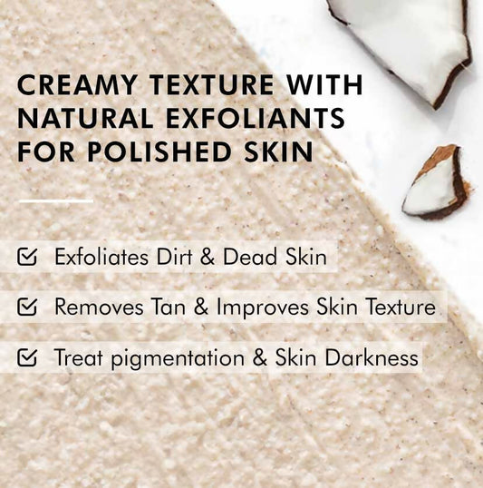 mCaffeine Coconut Cookie Body Scrub, Exfoliates & Removes Tan, Calming Coconut Aroma