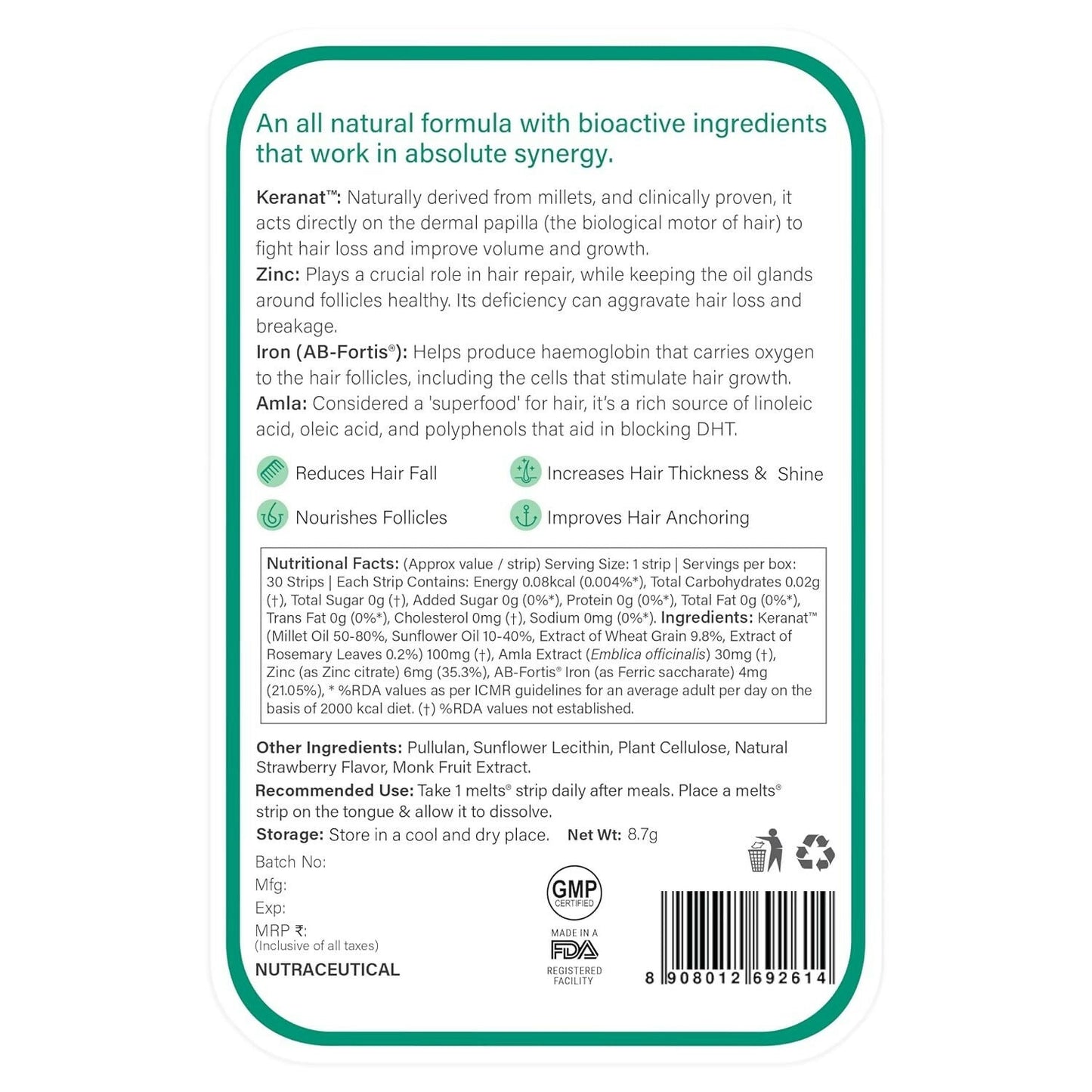 Wellbeing Nutrition Melts Healthy Hair & Hair Fall Control Strips Combo
