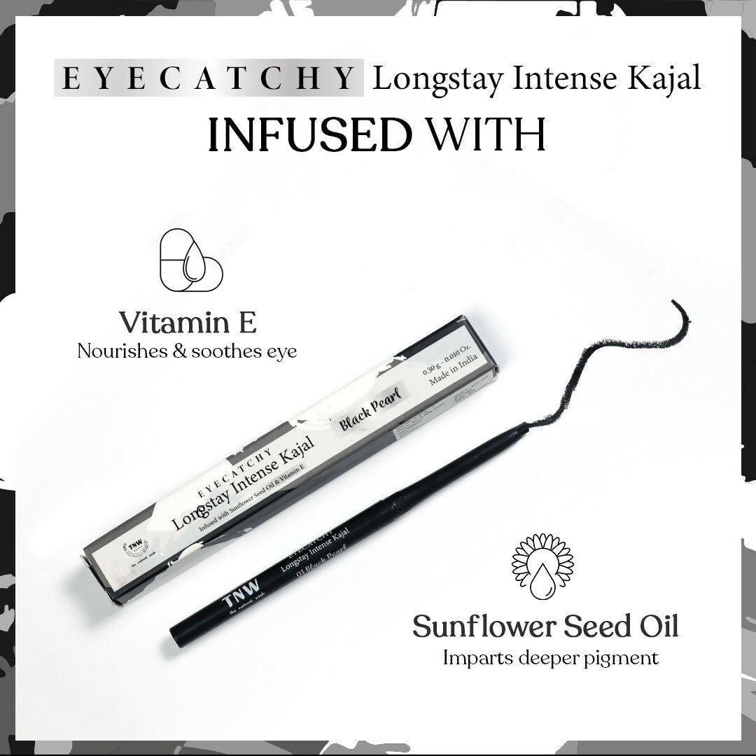 The Natural Wash Eyecatchy Longstay Intense Kajal Black Pearl | Smudge-proof | Waterproof | 12hr Wear
