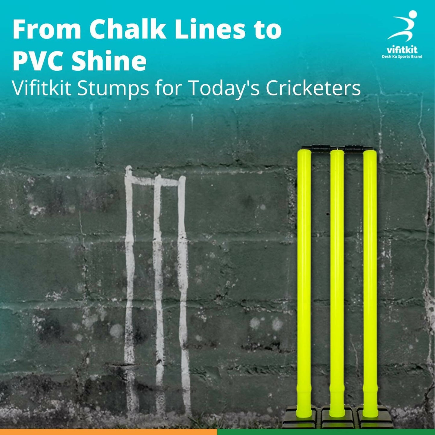 Vifitkit Cricket Stumps with Stand & Bails (Black and Flourescent Green)