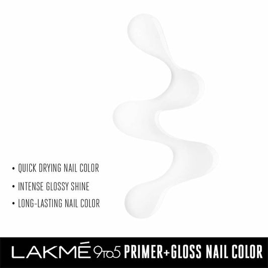 Lakme 9 to 5 Primer + Gloss Nail Polish - Perfect Top Coat for a Flawless Finish
