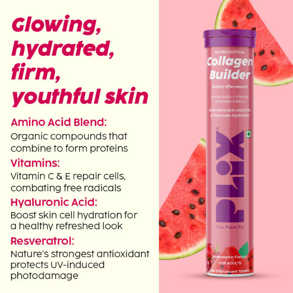 PLIX The Plant Fix Collagen Builder Bubbly Effervescent Tablets Vitamin C & E for Hydrated Skin & Anti-Aging