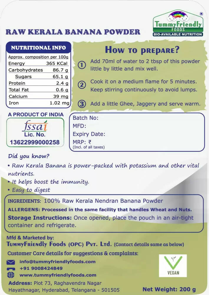TummyFriendly Foods Natural Raw Kerala Banana Powder