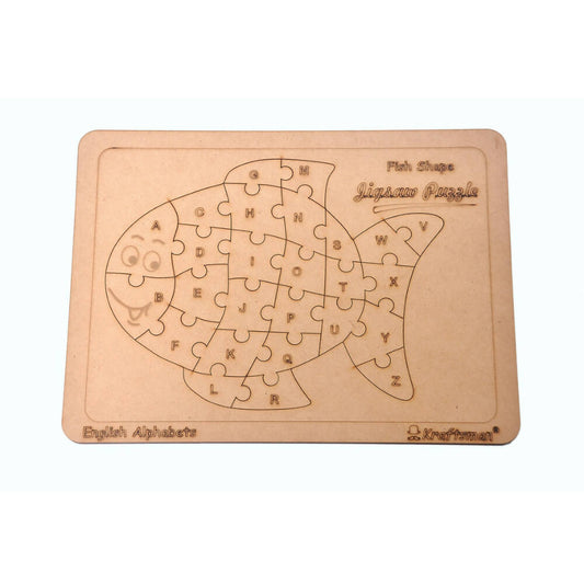Kraftsman English Alphabets Wooden Jigsaw Puzzles Fish Shape Puzzle | Color Kit Included