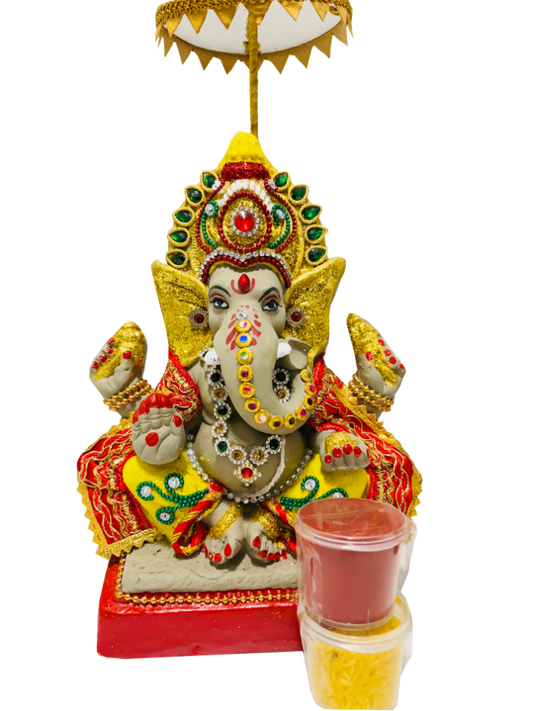 Eco-Friendly Ganesh Idols (Non-Toxic Colors) With Chatri, Kumkum & Akshat - Limited Time Offer