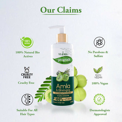 VI-JOHN Prakritik Amla & Bhringraj Conditioner, Vitamin C for deep-rooted care,100% Bio Actives