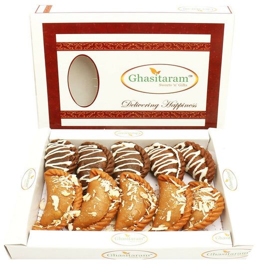 Ghasitaram Holi Sweets - Chocolate and Traditional Gujiyas Box