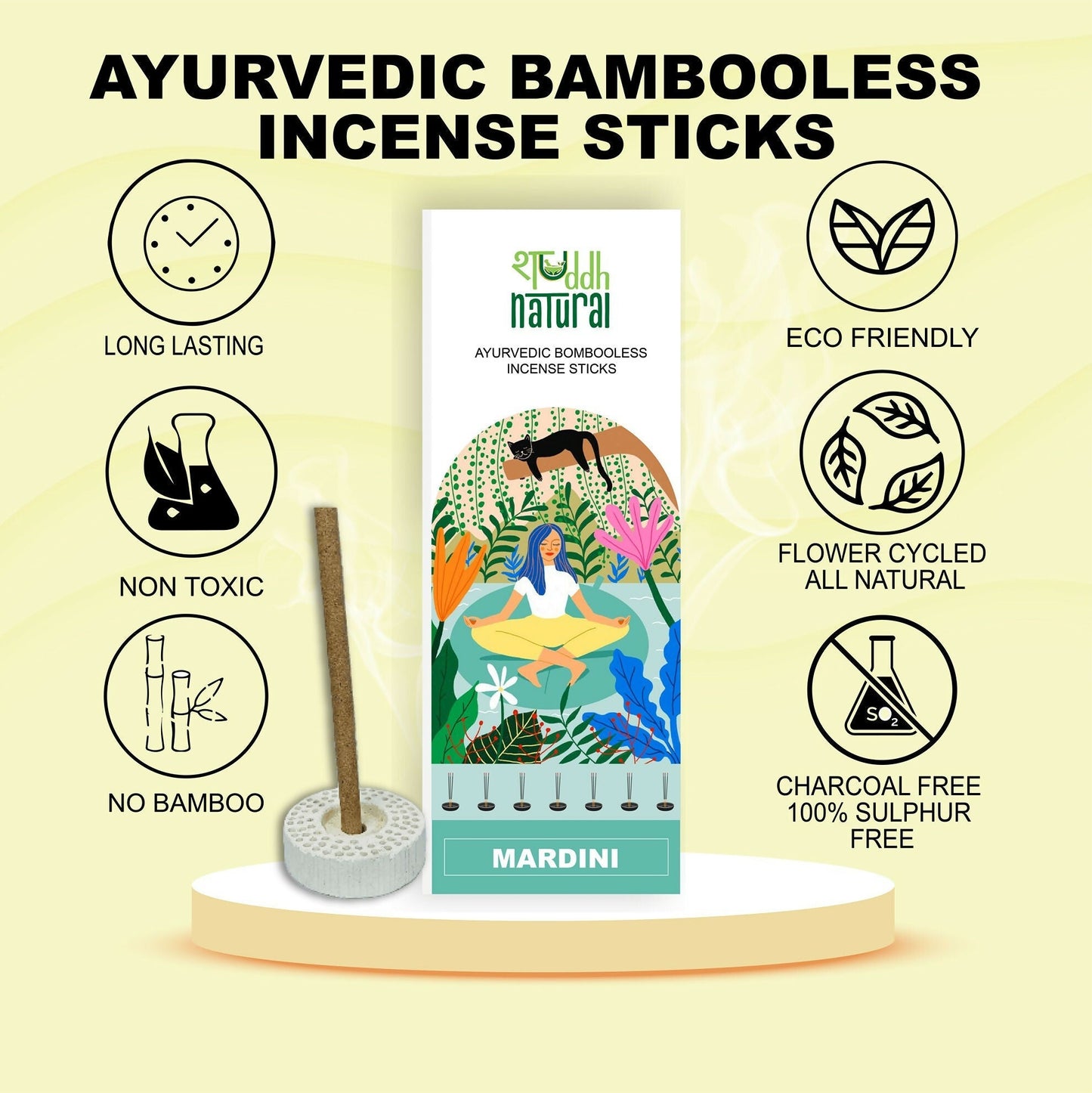 Shuddh Natural Lemongrass & Eucalyptus Bambooless Incense Sticks