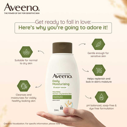 Aveeno Daily Moisturising Body Wash - Prebiotic Oat Cleanse, Moisturize Normal, Dry & Sensitive Skin