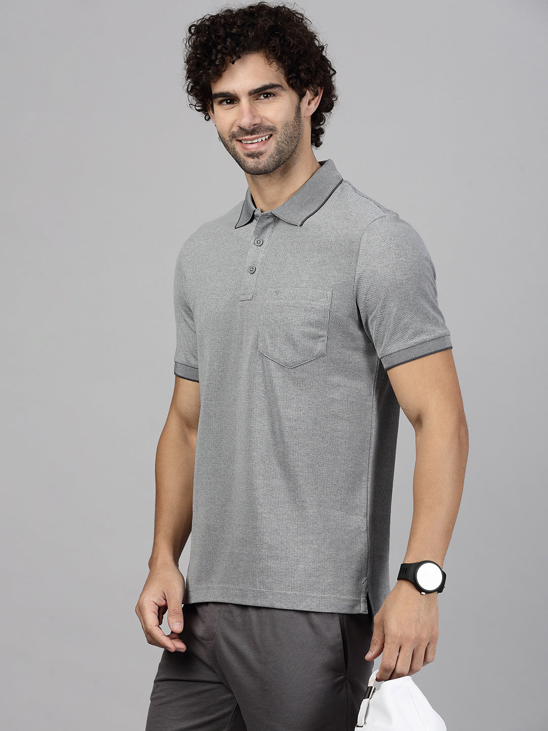 Men's Cotton Rich Pique Polo Heather Grey