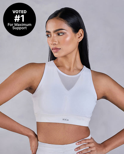 Kica Women High Impact & Full Coverage Mesh Sports Bra White