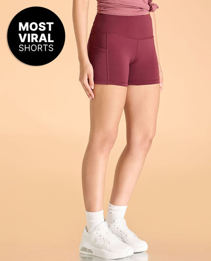 Kica High-Waisted Workout Booty Shorts Plum