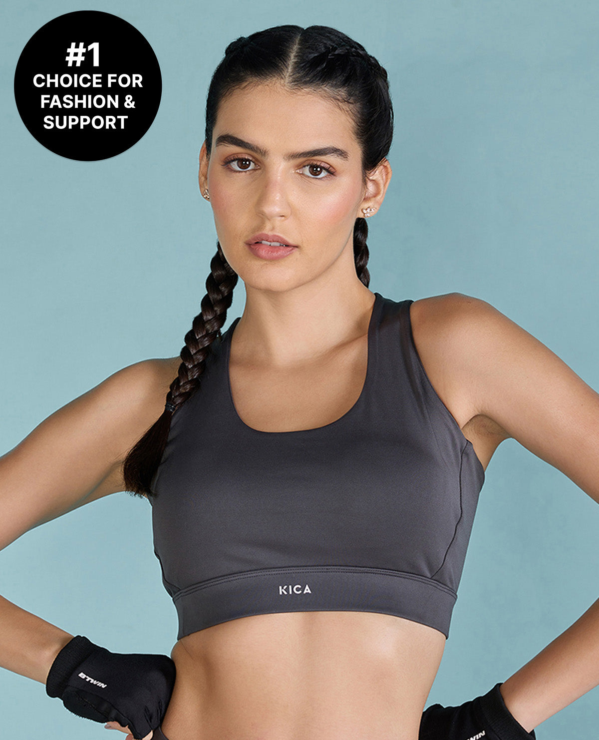 Strappy Mid-Impact Sports Bra with Removable Pads Grey