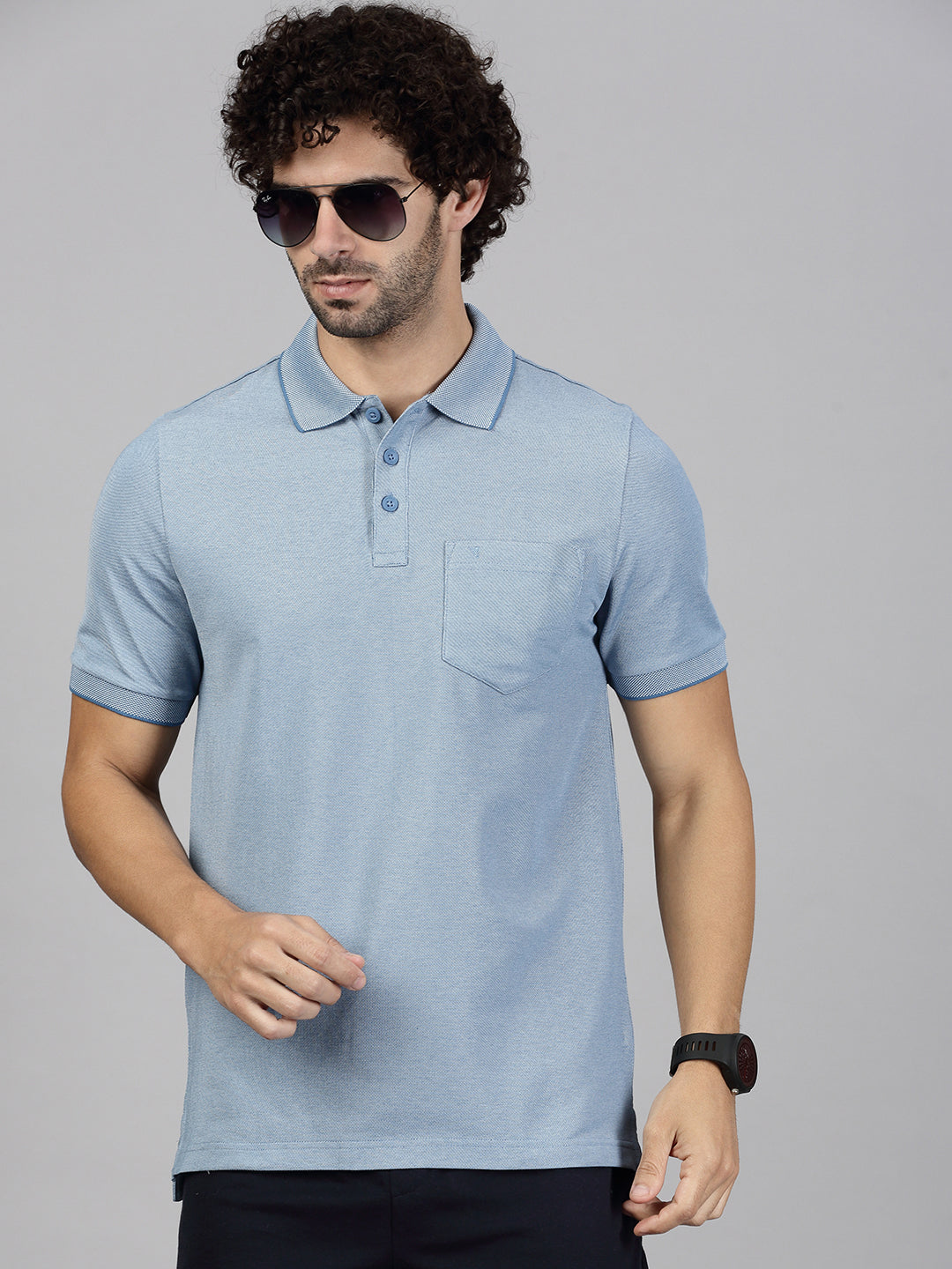 Men's Cotton Rich Pique Polo Denim Blue