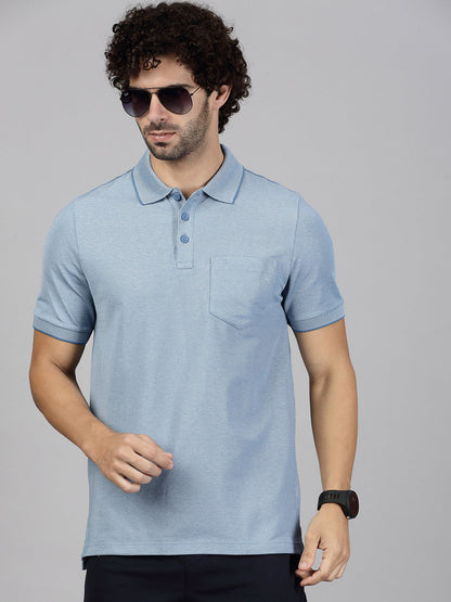 Men's Cotton Rich Pique Polo Denim Blue