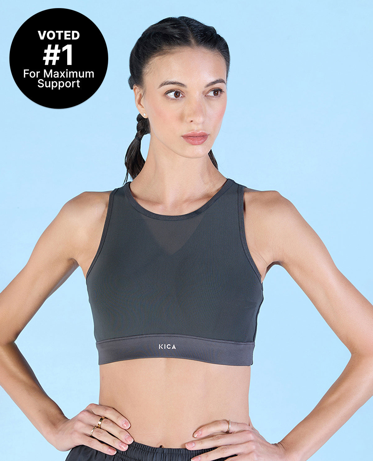 Kica Women High Impact & Full Coverage Mesh Sports Bra Grey