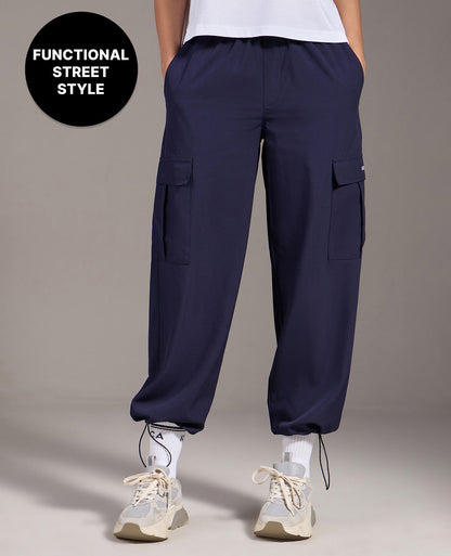 Kica High Waist Cargo Pants in Quick Dry Performance Fabric Navy Blue