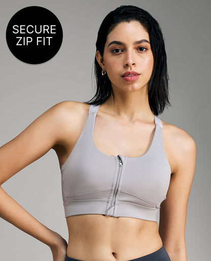 Kica Front Zip Sports Bra with Removable Pads Grey