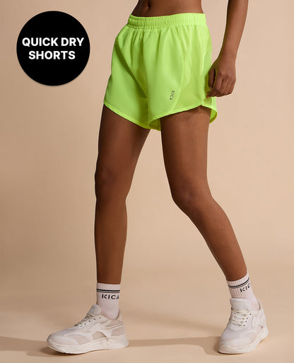 Kica Running Shorts with Breathe Easy Mesh Panels and Inner brief for coverage Neon