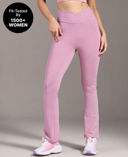 Kica Criss Cross Cotton Flare Comfort Pants Pink