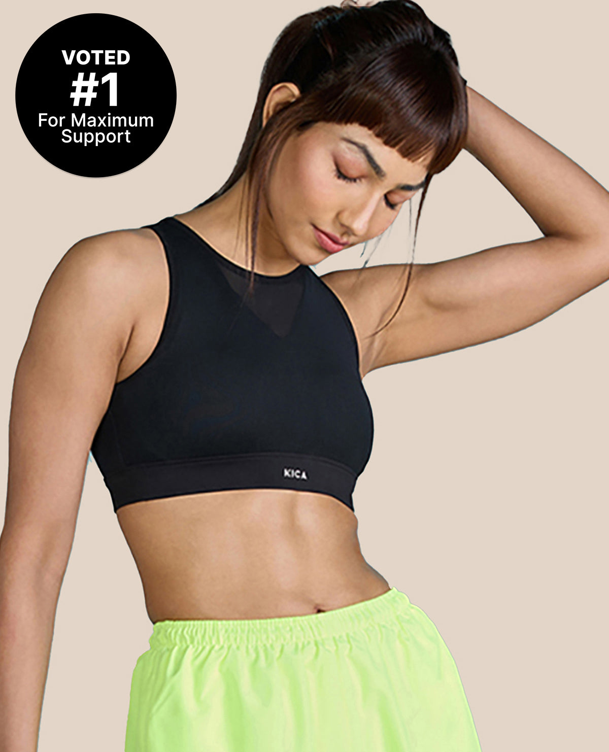 Kica Women High Impact & Full Coverage Mesh Sports Bra Black