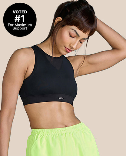 Kica Women High Impact & Full Coverage Mesh Sports Bra Black