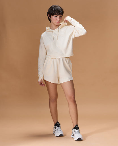 Cropped Cotton Terry Hoodie Off White