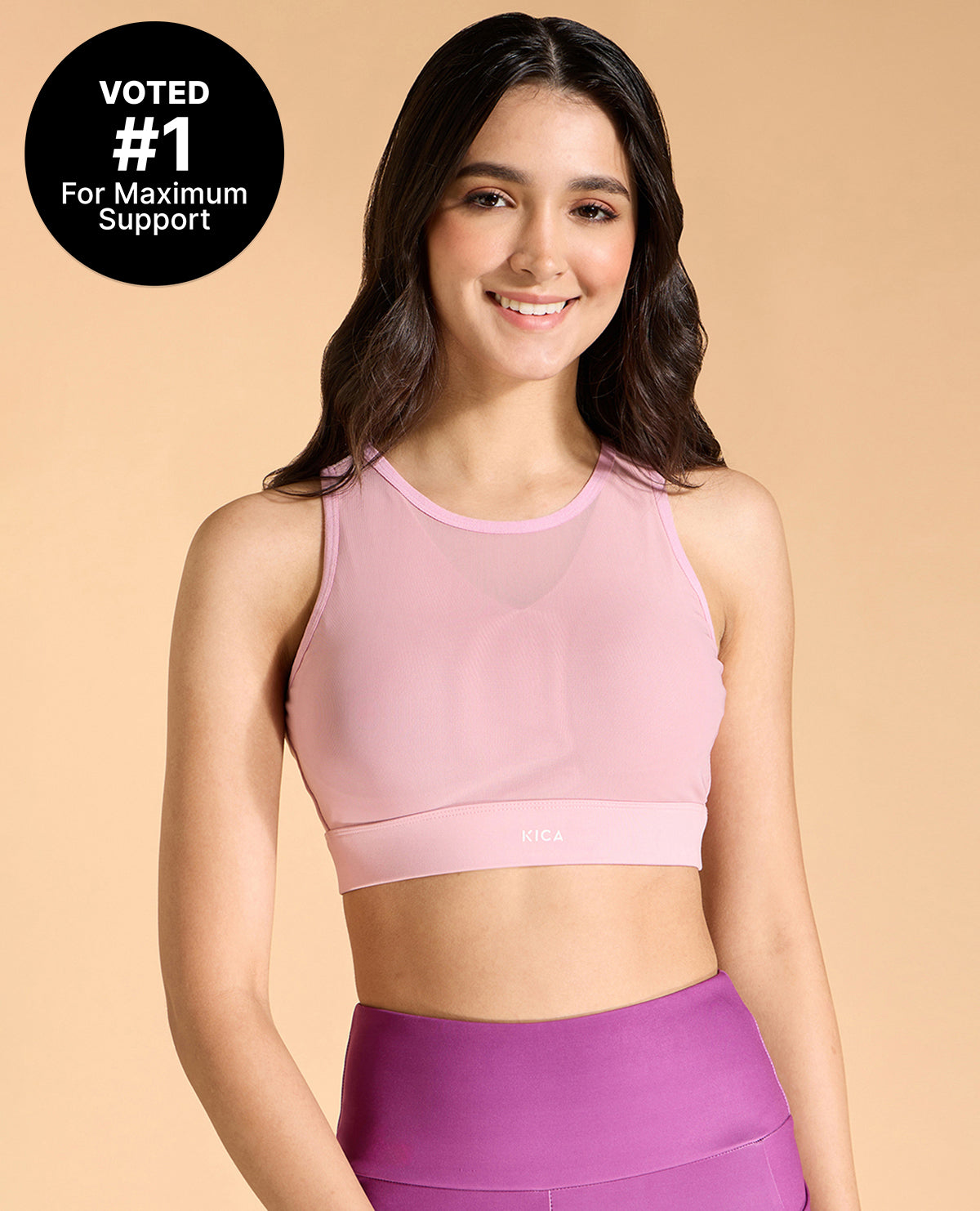 Kica Women High Impact & Full Coverage Mesh Sports Bra Pink