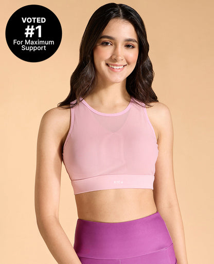 Kica Women High Impact & Full Coverage Mesh Sports Bra Pink