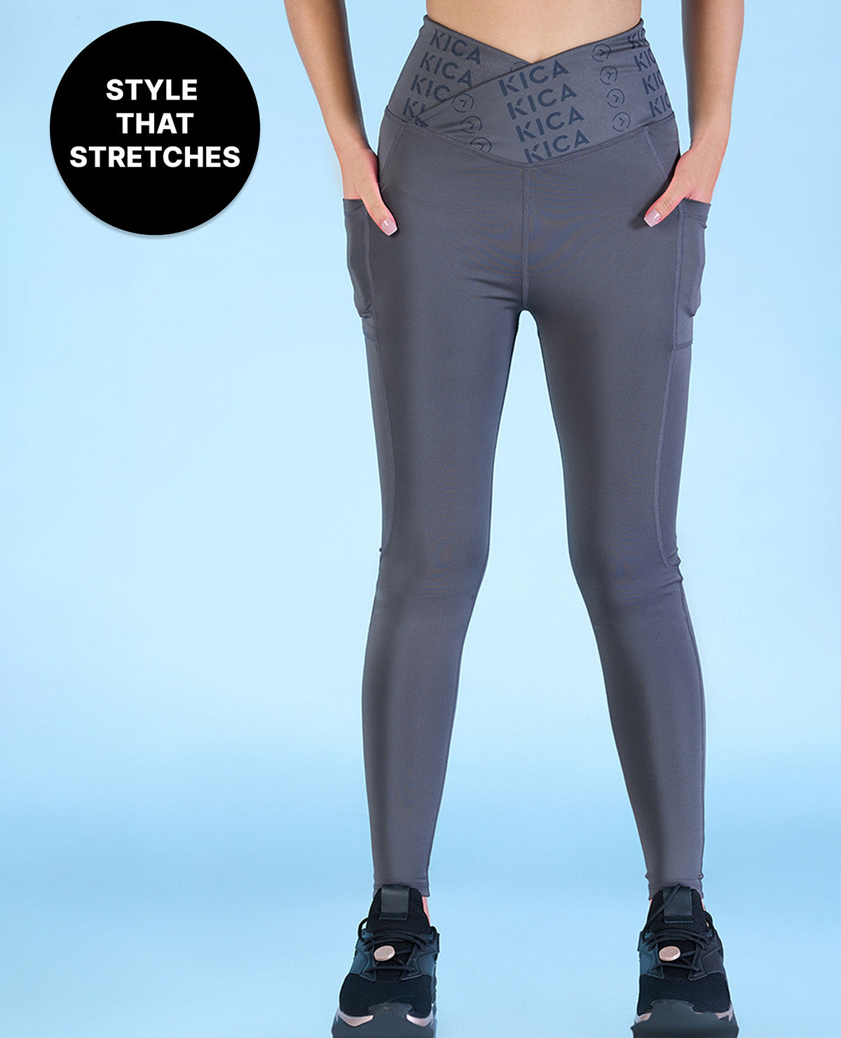 Mid Rise Criss Cross Leggings Grey