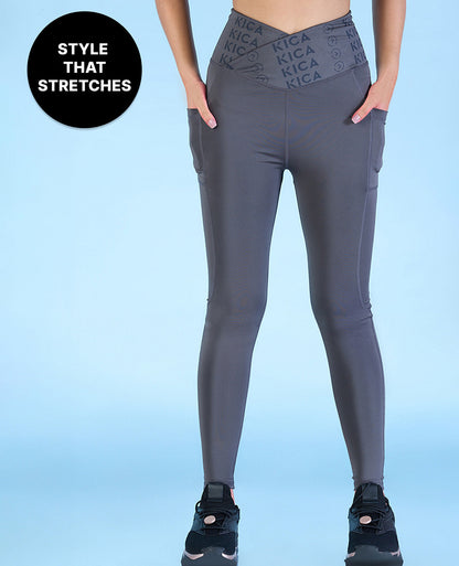 Mid Rise Criss Cross Leggings Grey