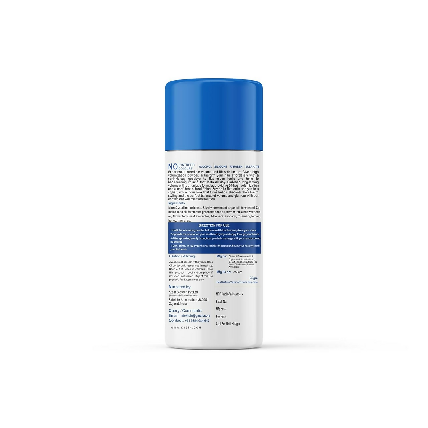 Ktein Natural 100% Plant Based Volumizing &Texturing Hair Detox Dry Shampoo Powder