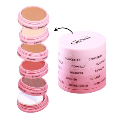 Gleva 5 In 1 Makeup stack Gleva 5 In 1 Makeup stack WIth Concealer, Bronzer, Blusher, Compact & Highlighter Smooth & Blendable Formula - Medium