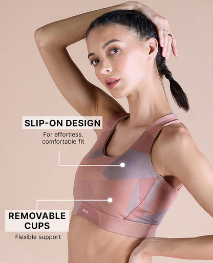 Strappy Mid-Impact Sports Bra with Removable Pads Rose