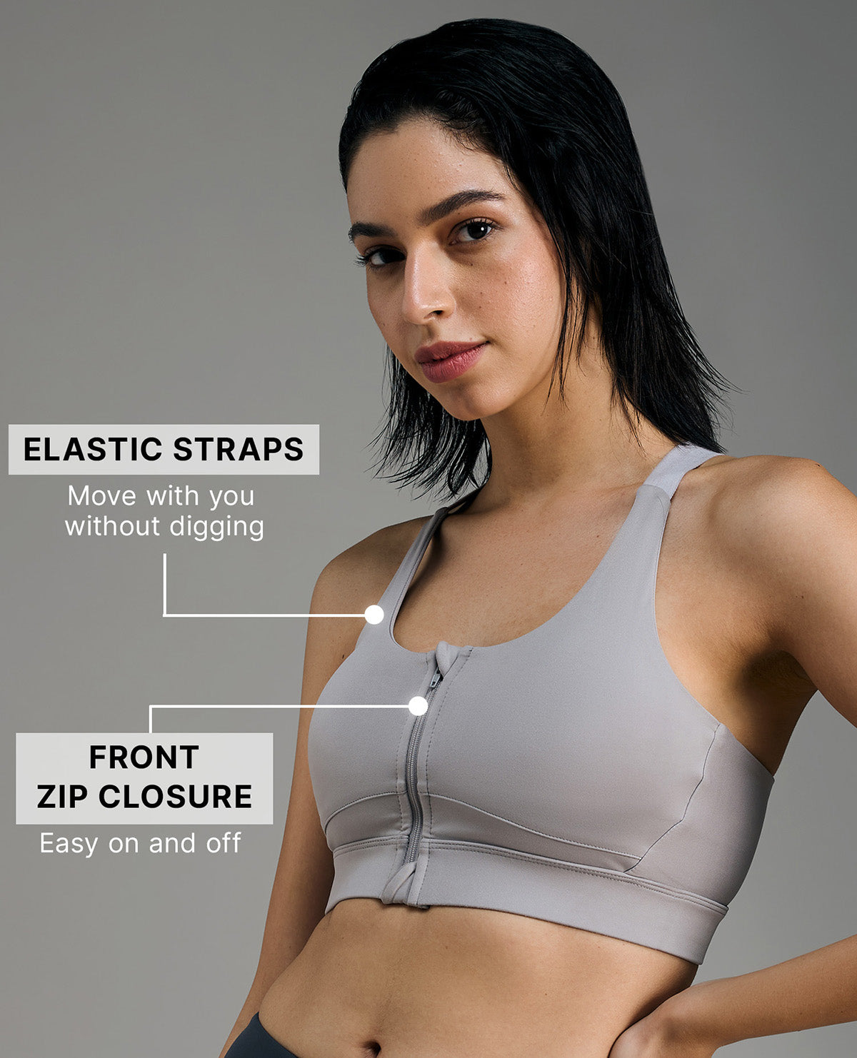 Kica Front Zip Sports Bra with Removable Pads Grey