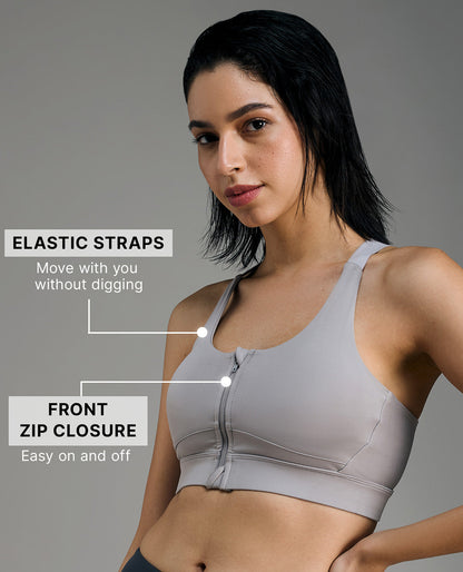 Kica Front Zip Sports Bra with Removable Pads Grey