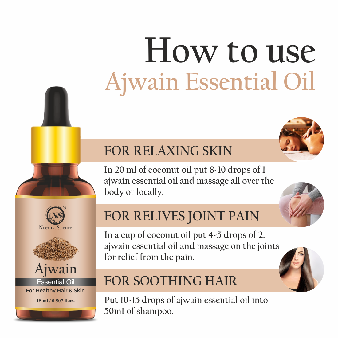 Nuerma Science Pure Ajwain  Essential Oil For Skin Care & Hair Care