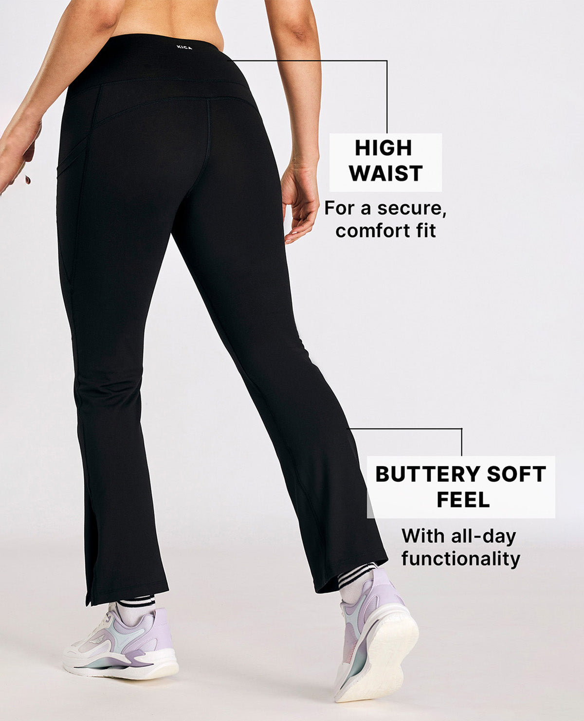 Women High Waist Cotton Side Slit Flared Pants Black
