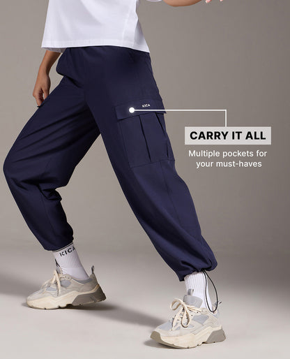 Kica High Waist Cargo Pants in Quick Dry Performance Fabric Navy Blue