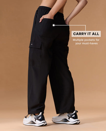 Kica High Waist Cargo Pants in Quick Dry Performance Fabric Black