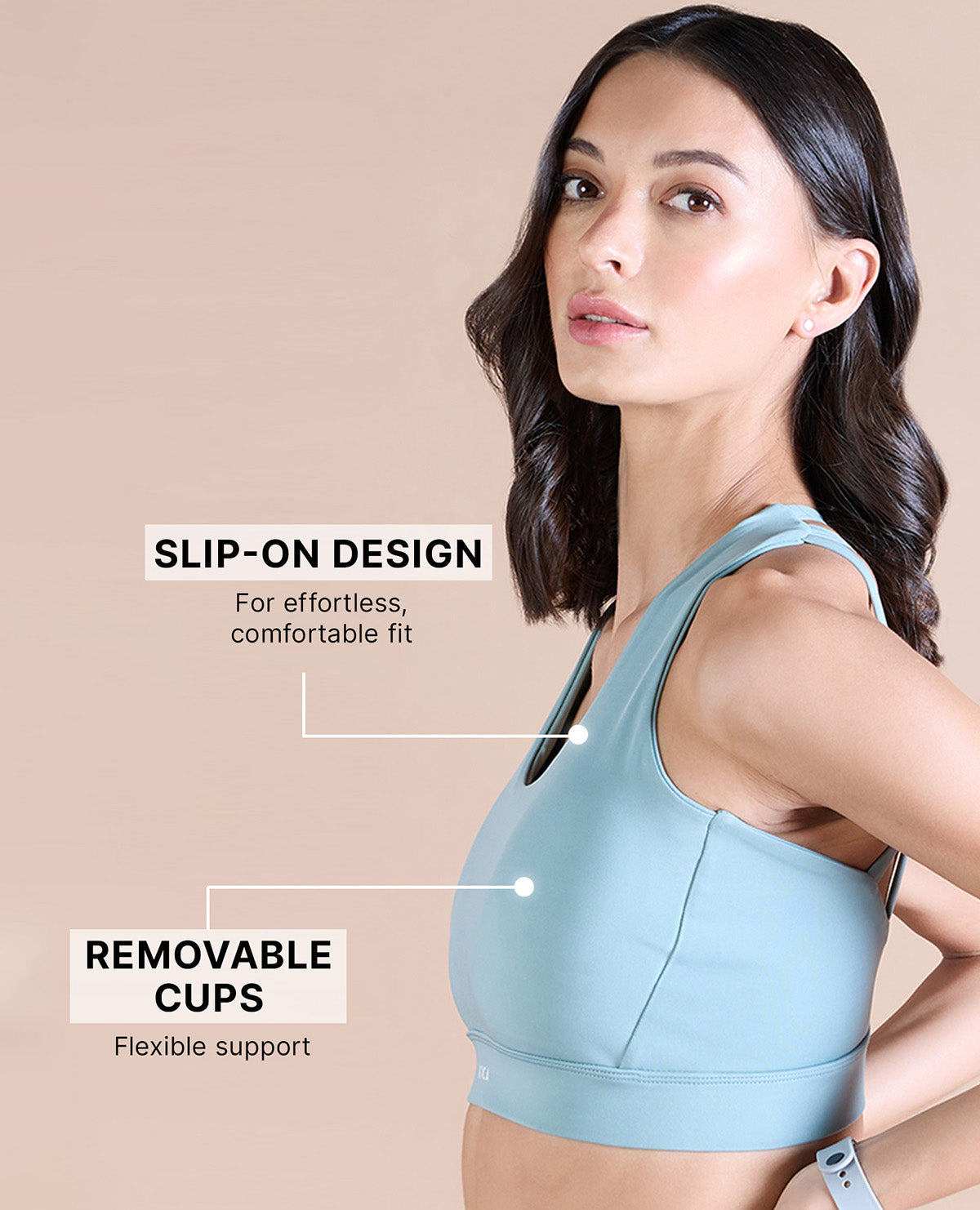 Strappy Mid-Impact Sports Bra with Removable Pads Sky