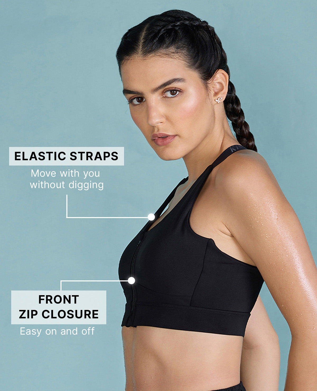 Kica Front Zip Sports Bra with Removable Pads Black