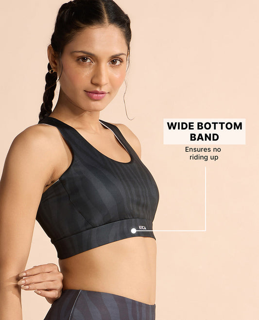 Fashionable Strappy Sports Bra with Removable Pads Animal Print Black