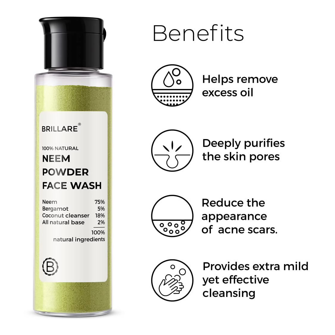 Brillare 100% Natural Neem Powder Facewash For Acne & Pimples Rich with Bergamot