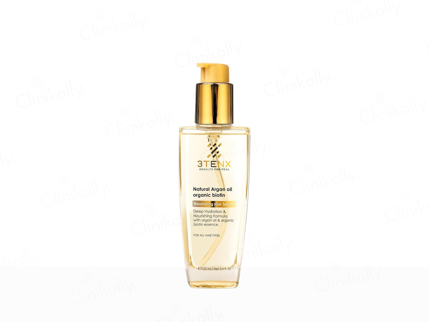 Bottle of 3Ten natural argan oil on a white background