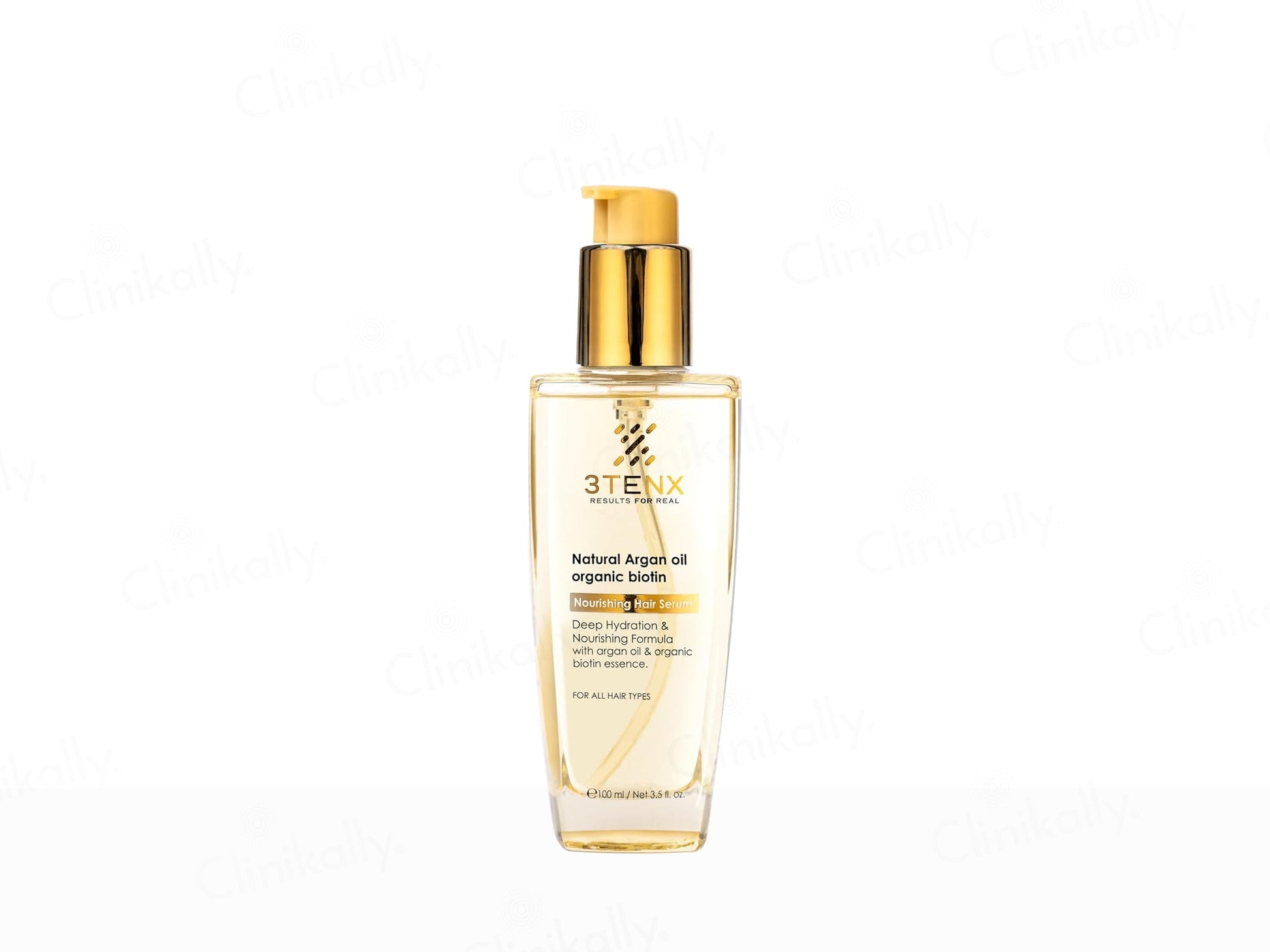 Bottle of 3Ten natural argan oil on a white background