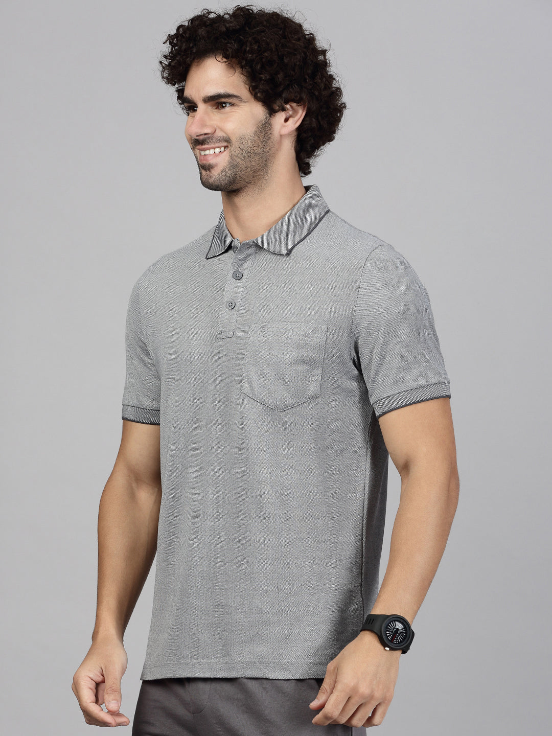 Men's Cotton Rich Pique Polo Heather Grey